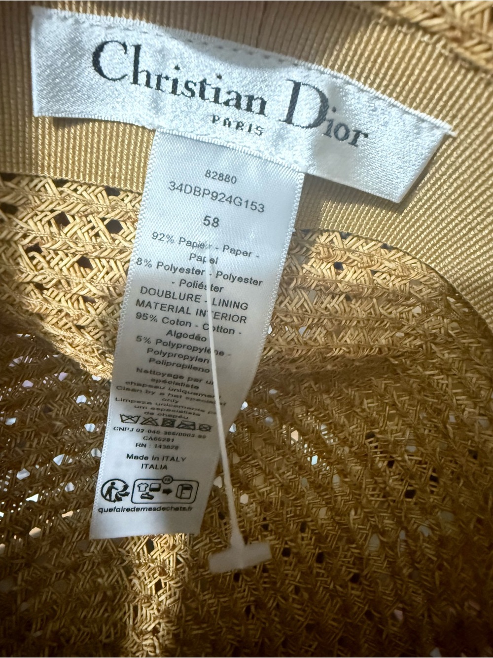 Dior Woven Straw Sun Hat with Black & Cream Logo Band - Picture 2 of 5